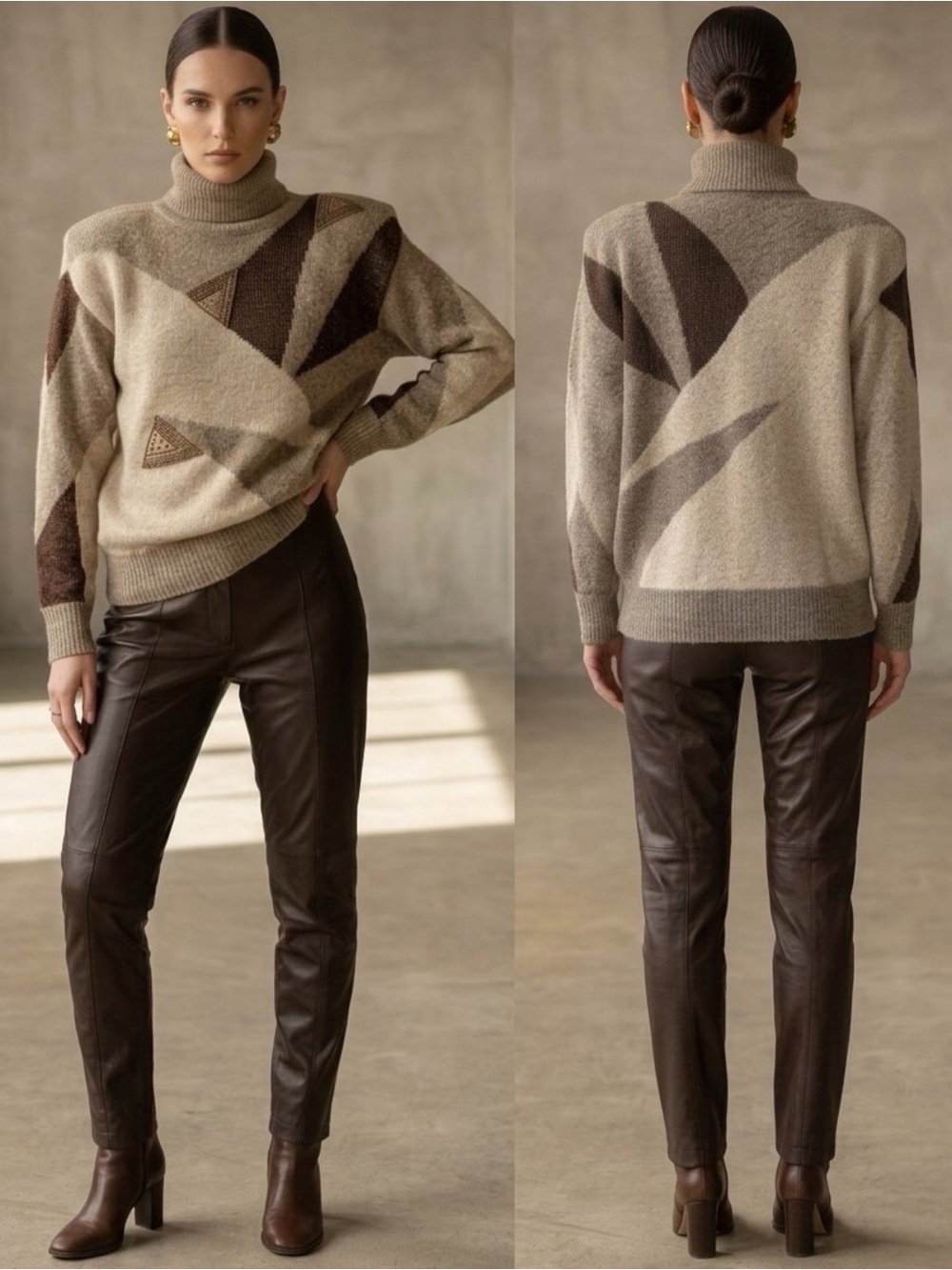 I.B. Diffusion Vintage Silk Angora Colorblock Turtleneck Sweater Luxury L NWT